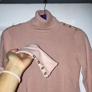 Elegant ribbed Calvin Klein turtleneck S with accent buttons on shoulders/wrists